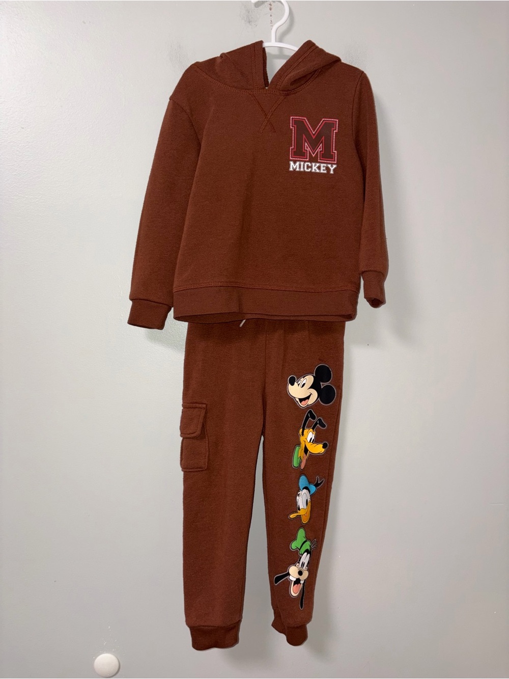 Disney Mickey Mouse Pluto Goofy Donald Duck Brown Pullover Hoodie & Pants Set 3T